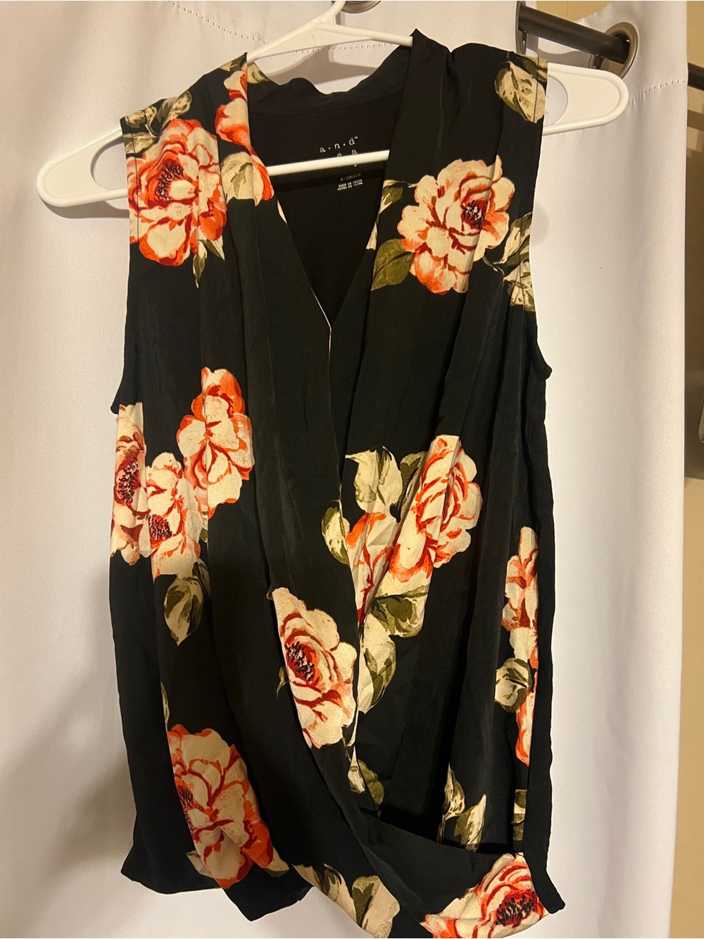 a new day Black Floral Surplice Camisole with Cream & Orange Flowers